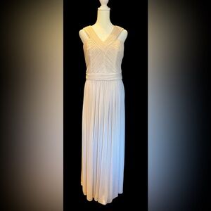 Bridesmaids/ Prom/ Formal dress by Alfred Sung. Long, pleated, halter. Ivory. M